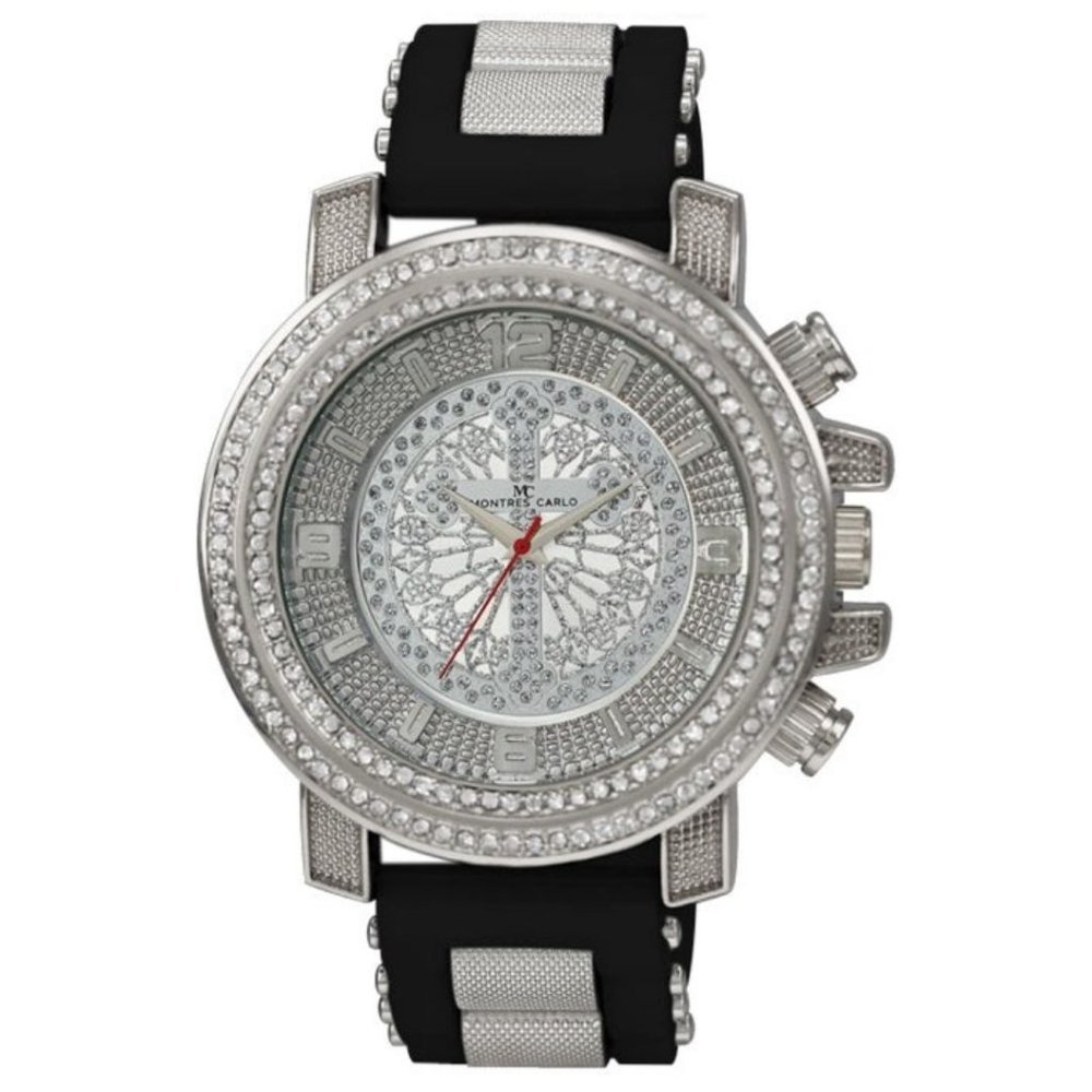 53mm Montres Carlo Rapper Silver Simulate Diamond Clubbing Luxury Men's Watch